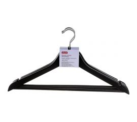 Деревянная вешалка-плечики с выемками и перекладиной Attache черная, размер 48-50, 3 шт 808705 