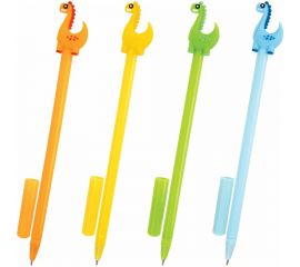 Шариковая ручка ЮНЛАНДИЯ Динозаврик с топпером, корпус ассорти, синяя, узел 0.7 мм 143809 