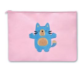 Папка для документов Феникс + КОТИК РОЗОВЫЙ А4, 33x24 см, 1 отделение, полиуретан и хлопчатобумажная ткань, формованная металлическая ""собачка"", молния 46495 