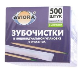 Бамбуковые зубочистки AVIORA в индивидуальной бумажной упаковке, с ментолом, 500 шт в картонной коробке 401-487 