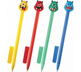 Шариковая ручка ЮНЛАНДИЯ Монстрик с топпером, корпус ассорти, синяя, узел 0.7 мм 143798 