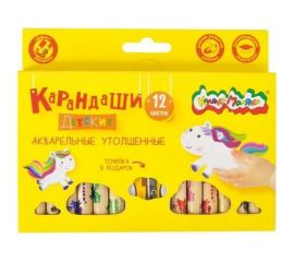 Набор акварельных карандашей Каляка-Маляка 12 цветов утолщенные, цветной принт фольгой на корпусе с точилкой КАМКМ12 