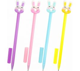 Шариковая ручка ЮНЛАНДИЯ с топпером Зайка-пончик корпус ассорти, синяя, 0.7 мм 143802 