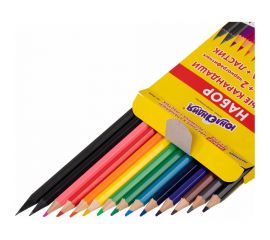 Цветные карандаши ЮНЛАНДИЯ Монстрик, набор 12 цветов + 2 чернографитных карандаша + ластик + точилка, заточенные, шестигранные 181690 