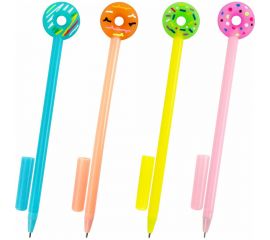 Шариковая ручка ЮНЛАНДИЯ Пончик с топпером, корпус ассорти, синяя, узел 0.7 мм 143799 