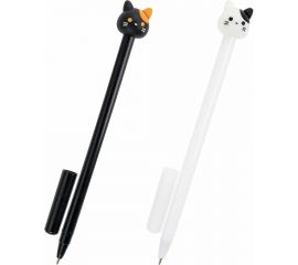 Шариковая ручка ЮНЛАНДИЯ с топпером Кошка корпус ассорти, синяя, узел 0.7 мм 143804 