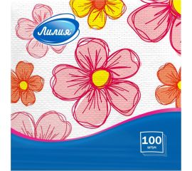 Салфетки бумажные 24x24 с рисунком Ситец 1слой 100листов Лилия 1022 