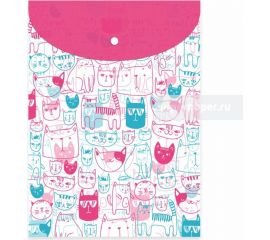 Папка для документов Феникс+ Коты пластиковая, полипропилен, формат А4, 24x33 см, 1 отделение, кнопка, УФ-печать 53480 