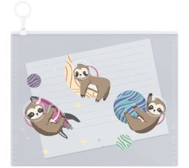 Канцелярская папка для бумаг Феникс + 12 ЛЕНИВЦЫ полипропилен, А6, 16x11.5 см, 1 отделение, гибкая молния, ""собачка"" кольцо из пластика, УФ-печать 52085 