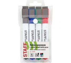 Маркеры для белой доски на магните со стирателем STAFF НАБОР Manager 4 цвета, 3 мм 152006 