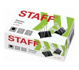 Зажимы STAFF EVERYDAY для бумаг, комплект 12 шт, 41 мм, 200 листов, черные, картонная коробка, 224609 