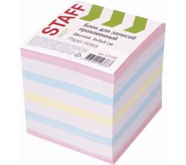 Проклеенный блок STAFF для записей, куб 9х9х9 см, цветной, чередование с белым, 129208 