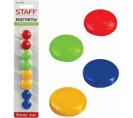 Магниты STAFF Basic малого диаметра, 20 мм, комплект 8 штук, цвет ассорти, в блистере, 236403 