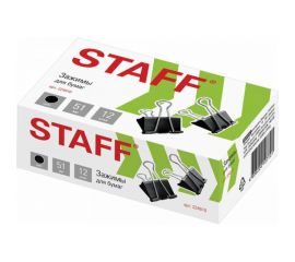 Большие зажимы STAFF EVERYDAY для бумаг, комплект 12 шт, 51 мм, на 230 листов, черные, картонная коробка, 224610 