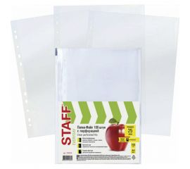Перфорированные папки-файлы STAFF А4, комплект 100 шт, гладкие, 25 мкм, 224814 