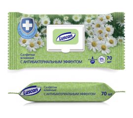Антибактериальные влажные салфетки Luscan 70 шт с крышкой 559404 