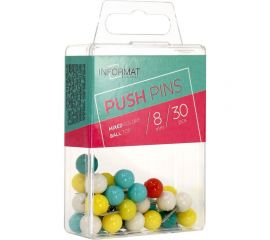 Силовые кнопки INFORMAT 30 шт с круглой головкой, комбинированные ассорти пластиковая упаковка KKGC-30P 