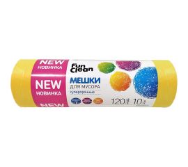 Мешки для мусора Fun Clean суперпрочные, 120 л, 10 шт., желтые, пвд 16577 