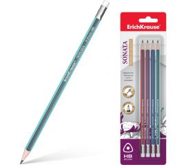 Трехгранный чернографитный карандаш ErichKrause Sonata с ластиком HB 45618 