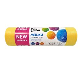 Мешки для мусора Fun Clean суперпрочные, 160 л, 10 шт., желтые, пвд 16571 