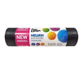 Мешки для мусора Fun Clean суперпрочные, 160 л, 10 шт., черные, пвд 16570 