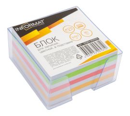 Подставка для блок-кубиков INFORMAT с цветным бумажным блоком 9х9х5 см прозрачный пластик NGB4-909050 