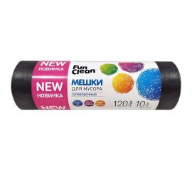 Мешки для мусора Fun Clean суперпрочные, 120 л, 10 шт., черные, пвд 16576 