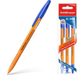 Шариковая ручка ErichKrause R-301 Orange Stick 0.7, синий в пакете по 3 шт 42743 
