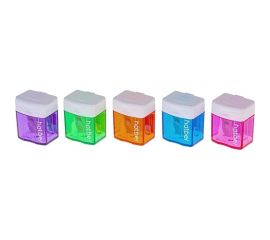 Точилка Hatber XS Пластиковая Цветная с контейнером Ассорти 5 цв. 40шт в картонной коробке, 1шт. 047491 