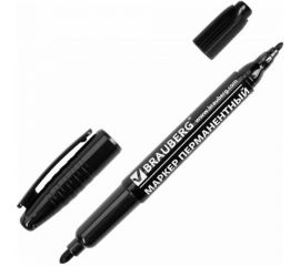 Маркер 12 шт в упаковке BRAUBERG перманентный нестираемый двусторонний ЧЕРНЫЙ круглый наконечник 2-4мм 150836 