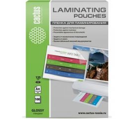Пленка для ламинирования Cactus 125 мкм, А4, глянцевая, 216x303 мм, 100 шт. CS-LPGA4125100 1059653 