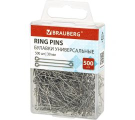 Универсальные булавки с головками-петельками BRAUBERG 30 мм, 500 шт., в пластиковой коробке 271319 