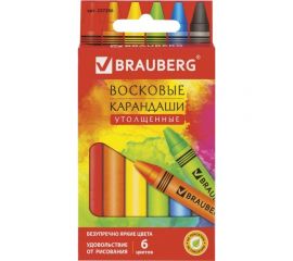 Восковые карандаши 24 шт в упаковке BRAUBERG утолщенные "АКАДЕМИЯ" НАБОР 6 цв. 227286 