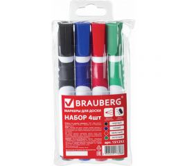 Набор маркеров для доски BRAUBERG SOFT 4 шт., резиновая вставка, 5 мм 151252 