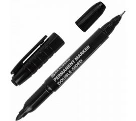 Маркер 12 шт в упаковке BRAUBERG перманентный нестираемый двусторонний "Double" ЧЕРНЫЙнаконечники 08/3мм 151635 