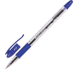 Ручка 12 шт в упаковке BRAUBERG шариковая масляная с грипом Glassy СИНЯЯ корпус прозрач.07ммлиния 035мм 142698 