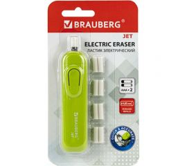 Электрический ластик BRAUBERG JET, питание от 2 батареек ААА, 8 сменных ластиков, салатовый 229615 