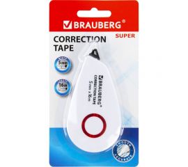 Корректирующая лента BRAUBERG SUPER, 5ммх16м, корпус белый, блистер 229061 