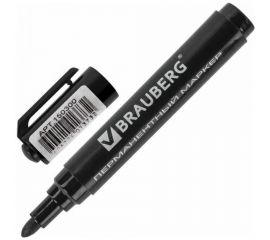 Маркер 10 шт в упаковке BRAUBERG перманентный нестираемый "Classic" ЧЕРНЫЙ круглый наконечн. 3мм с клипом 150300 
