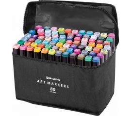 Двусторонние маркеры для скетчинга BRAUBERG набор 80 шт, текстильный чехол 152233 