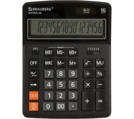 Настольный калькулятор BRAUBERG EXTRA-16-BK 206x155 мм, 16 разрядов, двойное питание, черный 250475 