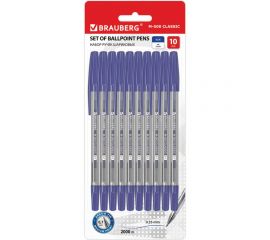 Шариковые ручки BRAUBERG M-500 набор 10 шт, синие, узел 0.7 мм, линия 0.35 мм 143454 