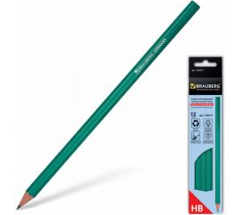 Чернографитные карандаши BRAUBERG НАБОР 12 шт, НВ, без резинки, зеленый 180677 