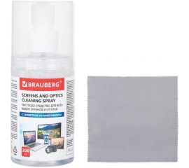 Чистящий набор для экранов всех типов и оптики BRAUBERG комплект салфетка и спрей, 200 мл 513560 