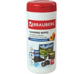 Салфетки для экранов всех типов и пластика BRAUBERG туба, 100 шт, влажные 513321 