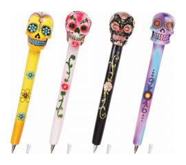 Фигурная ручка BRAUBERG Черепа, синяя, 4 дизайна письма 0.5 мм, дисплей 142752 