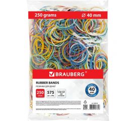Банковские универсальные резинки BRAUBERG диаметр 40 мм, цветные, натуральный каучук 440164 