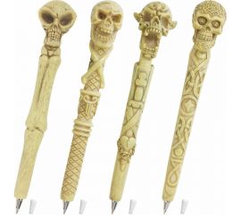 Фигурная ручка BRAUBERG ЧЕРЕПА-2, синяя, 4 дизайна письма 0.5 мм, дисплей 142774 