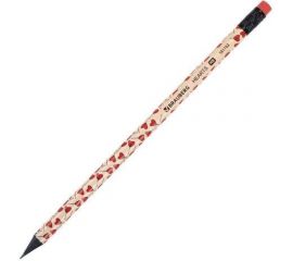 Чернографитный карандаш BRAUBERG HEARTS 1 шт, HB, с ластиком, корпус ассорти 181762 