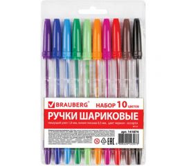 Прозрачные шариковые ручки BRAUBERG Line НАБОР 10 шт, узел 1 мм, линия письма 0,5 мм, 141874 